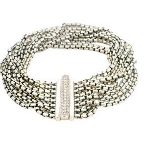 David Yurman 925 Sterling Silver 8-Strand Box Chain Diamond Clasp Bracelet 6.75"